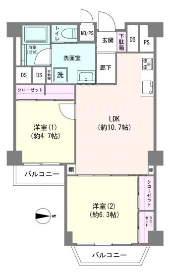 東急ドエル・アルス石川台　Ｂ棟-1-間取図(平面図)
