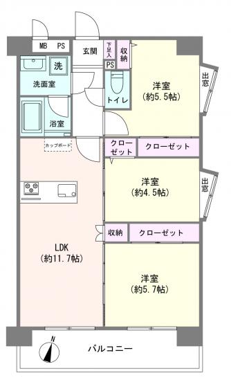 グローリア初穂久が原-1-間取図(平面図)