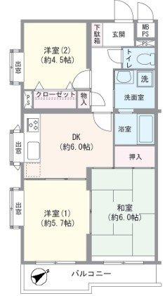 パールコート東大井-1-間取図(平面図)