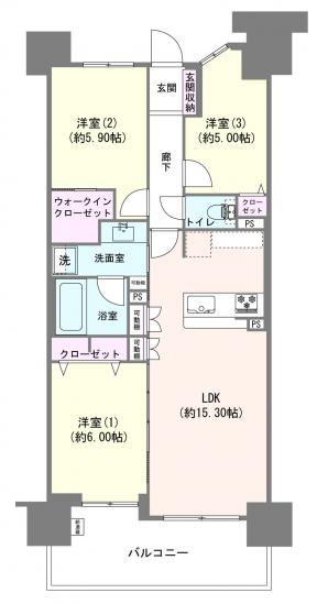 オーベルグランディオ萩中１号棟-1-間取図(平面図)