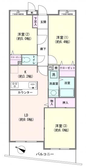 セザール第２久が原-1-間取図(平面図)