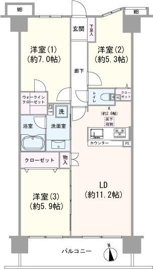 メイツ新小岩親水公園-1-間取図(平面図)