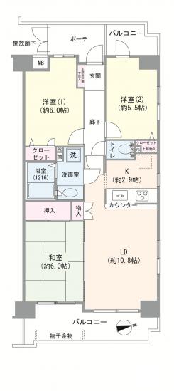 カーサ浅草桜橋-1-間取図(平面図)