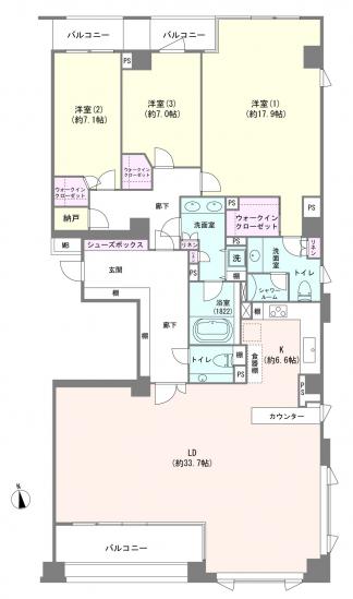 麻布霞町パーク・マンション-1-間取図(平面図)