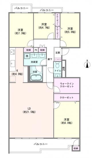 東急ドエルアルス弦巻１号棟-1-間取図(平面図)