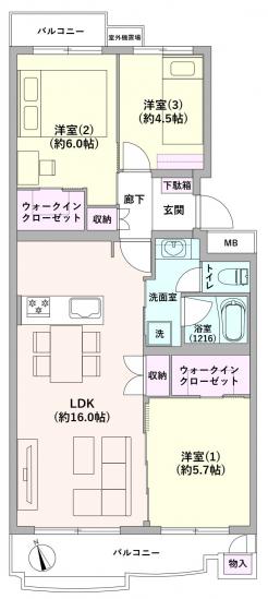 東急ドエルアルス弦巻２号棟-1-間取図(平面図)