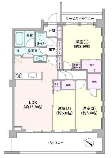 シティハウス用賀一丁目-1-間取図(平面図)