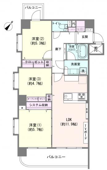 モナーク碑文谷-1-間取図(平面図)