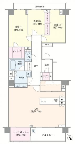 ライオンズマンション弦巻グランフォート-1-間取図(平面図)