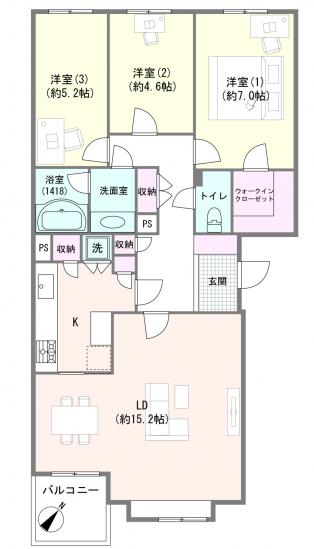 パーク・ハイム上野毛-1-間取図(平面図)