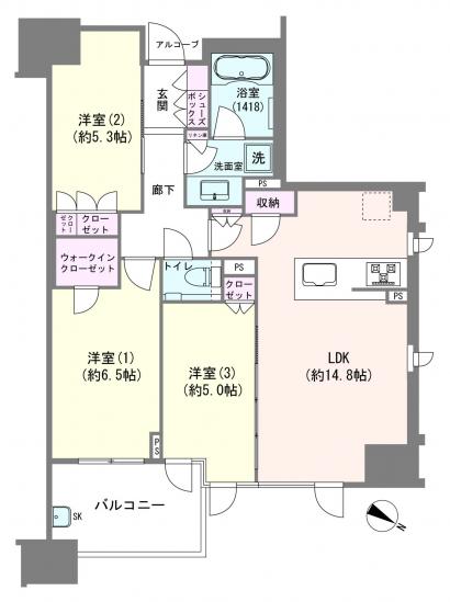 シティタワー駒沢大学ステーションコート　レジデンス棟-1-間取図(平面図)