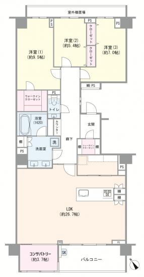 ライオンズマンション弦巻グランフォート-1-間取図(平面図)