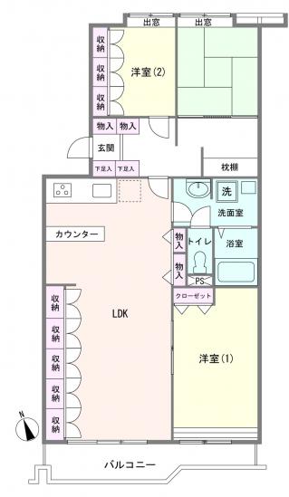 前野町ハイツ 5号棟-1-間取図(平面図)