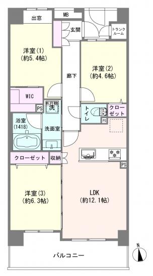 ルイシャトレ大山-1-間取図(平面図)