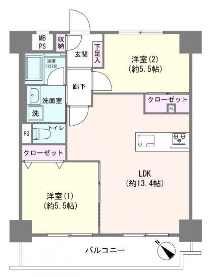 王子ローヤルコーポ-1-間取図(平面図)