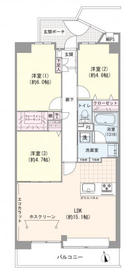 ツインシティ壱番館エトランズ東砂-1-間取図(平面図)