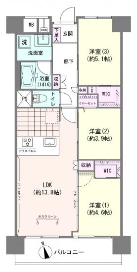 南砂町グリーンハイツ１号棟-1-間取図(平面図)