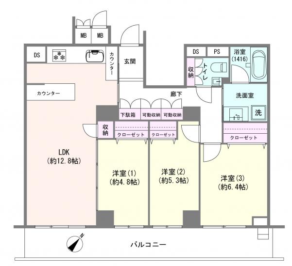 月島リバーハウス　Ｂ棟-1-間取図(平面図)