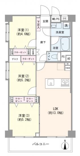 日商岩井木場マンション-1-間取図(平面図)