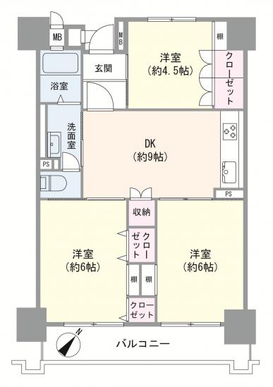 越中島三丁目ハイツ　１号棟-1-間取図(平面図)