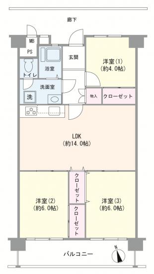 なぎさニュータウン　３号棟-1-間取図(平面図)