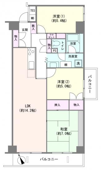 西葛西ビューハイツＡ棟-1-間取図(平面図)