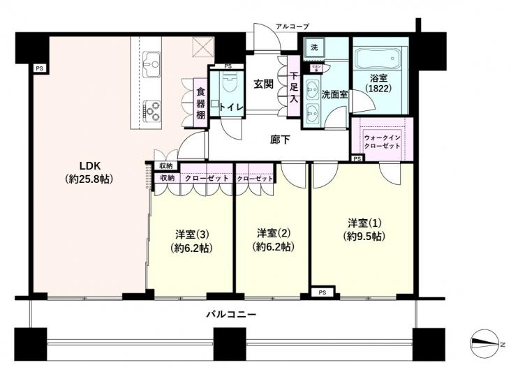 コンシェリア西新宿TOWER’S　WEST-1-間取図(平面図)