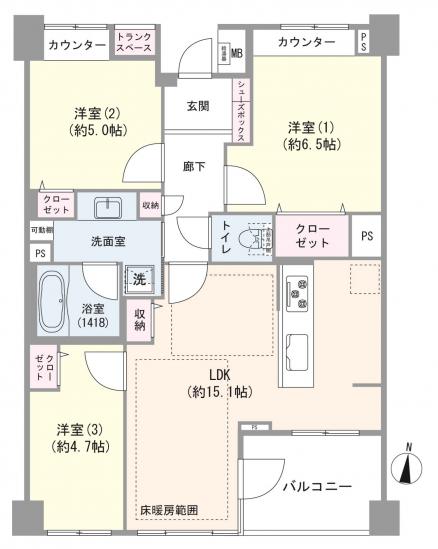 クレッセント東中野レジデンス-1-間取図(平面図)