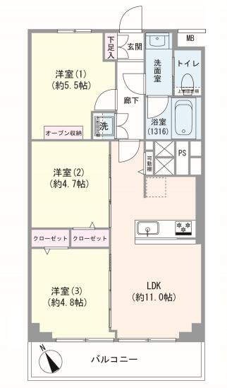 上落合ハイツ-1-間取図(平面図)