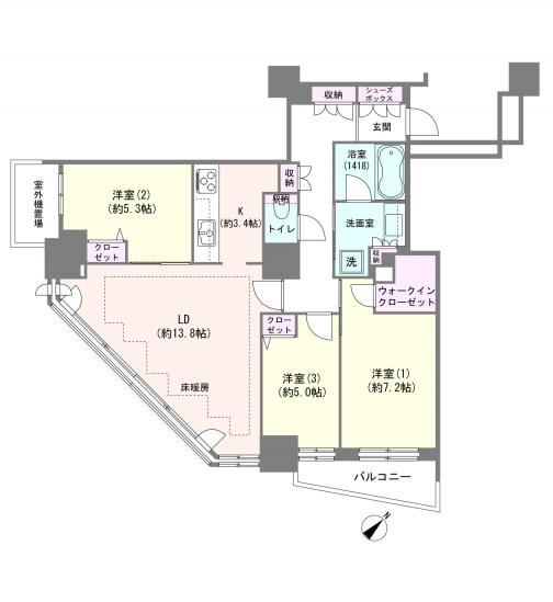 パークタワー東中野-1-間取図(平面図)