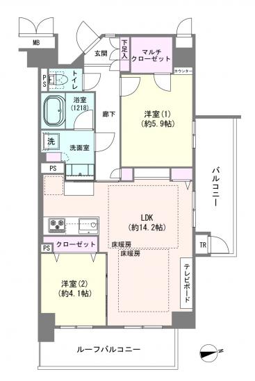 メゾンエクレーレ新宿西戸山-1-間取図(平面図)