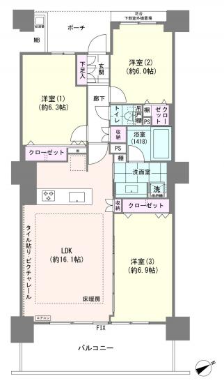 コットンハーバータワーズ　ベイウエスト-1-間取図(平面図)