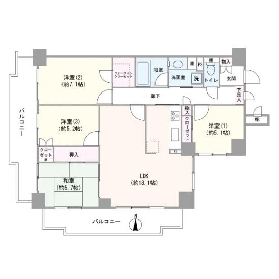 エクステ大倉山　B棟-1-間取図(平面図)