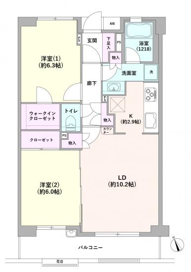 藤和ライブタウンセンター南　五番館-1-間取図(平面図)