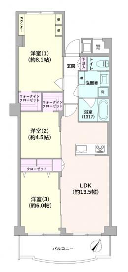 菊名ハイツ　２号館-1-間取図(平面図)