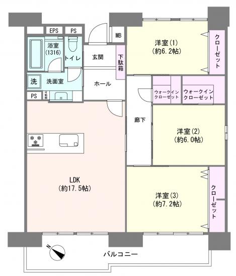モアレ横浜富士見町-1-間取図(平面図)