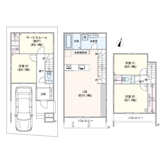 横浜市旭区鶴ヶ峰二丁目新築戸建（区画2）-1-間取図(平面図)