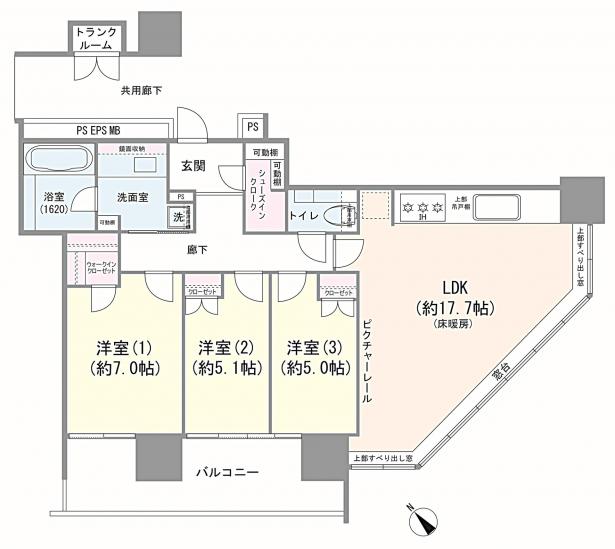 ＢｒｉｌｌｉａＧｒａｎｄｅみなとみらい　パークフロントタワー-1-間取図(平面図)