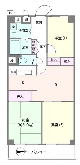 日商岩井第3武蔵小杉マンション-1-間取図(平面図)