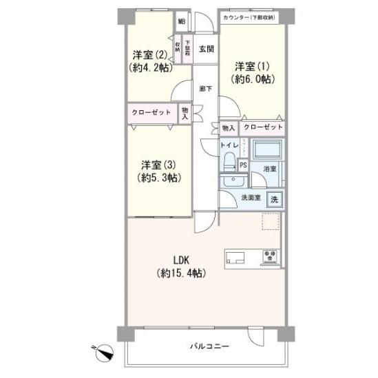 鷺沼パークホームズサウスコート-1-間取図(平面図)