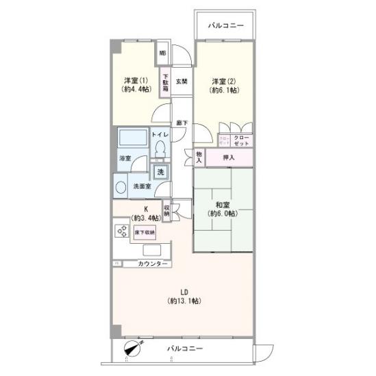 鷺沼南パークホームズクエルダ-1-間取図(平面図)