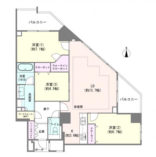アトラスアリーナ武蔵新城ランドマークコート-1-間取図(平面図)
