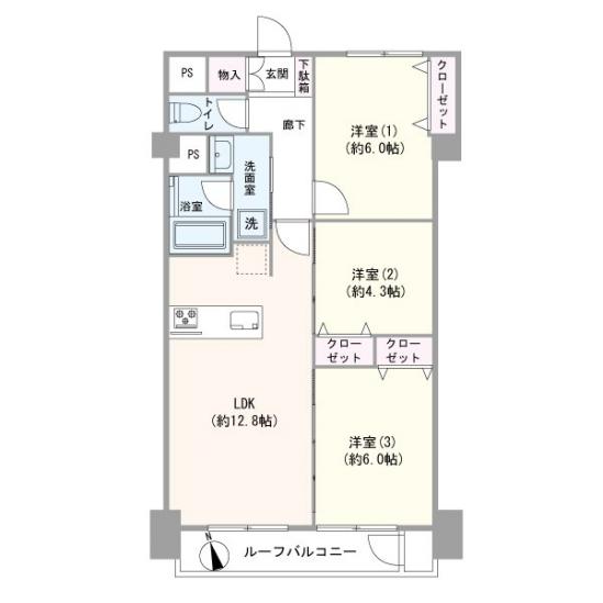スカイコート武蔵小杉-1-間取図(平面図)