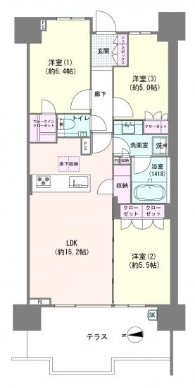 シティハウス多摩川テラス-1-間取図(平面図)