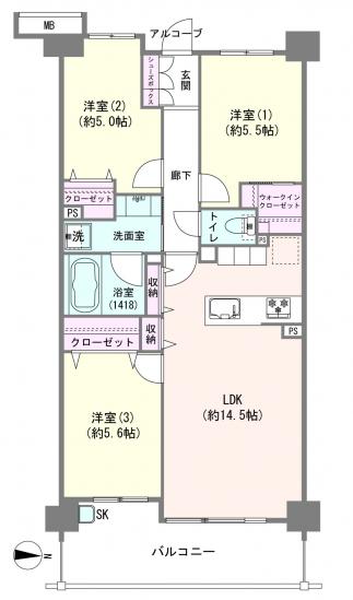 グランシーナ多摩川-1-間取図(平面図)