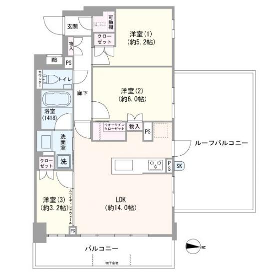 アールブラン武蔵新城-1-間取図(平面図)