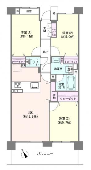 コスモ川崎宮前町-1-間取図(平面図)