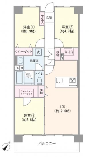 スカイパル鳩ヶ谷本町-1-間取図(平面図)