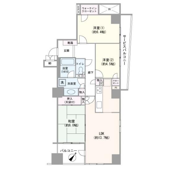 グランデュオ南街区-1-間取図(平面図)