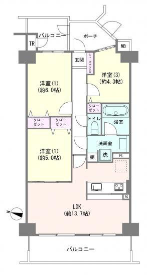 ヒューマンスクエア武蔵浦和-1-間取図(平面図)